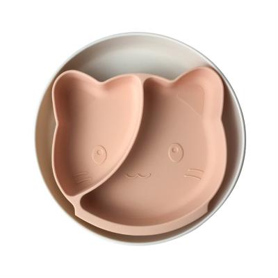 China BPA Free Silicone Baby Tray Cat Shape Tableware Feeding Plate Customized for sale