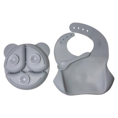 Китай Food Plate Baby Dinnerware Silicone Feeding Set Customized Sizes Grey Bear Shape 3Pcs продается