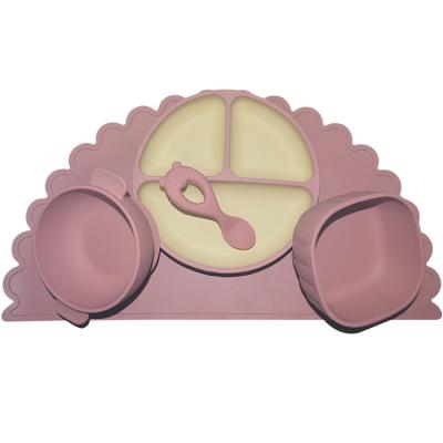 Cina MHC Silicone Baby Set Nutrimento Mangiare Setti di Tavola Bambini Piatto Silicone Per Bambini Forchetta E Cucchiaio Bambini in vendita