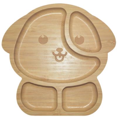 China MHCsilicon Bamboo Baby Plate BPA Free Divided Suction Dining Wooden Food Bamboo Cutlery for sale