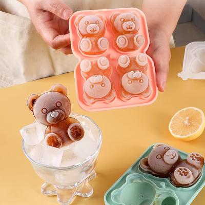 China MHC Custom Shape Logo Factory Wholesale Pink Animal Ice Cube Tray Silicone Small 3D Bear Shape Ice Cube à venda