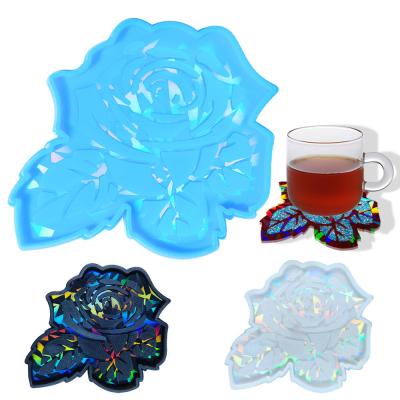 China MHC 3d Coasters de resina únicas Coasters de flores de rosas Oro Holográfico Molde de resina de silicona en venta