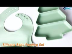 Suction Silicone Baby Feeding Set Plate Bib BPA Free Non - Toxic 3 Pcs