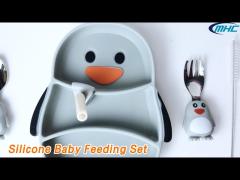 Food Grade Silicone Baby Feeding Set Penguin Shape BPA Free Strong Suction