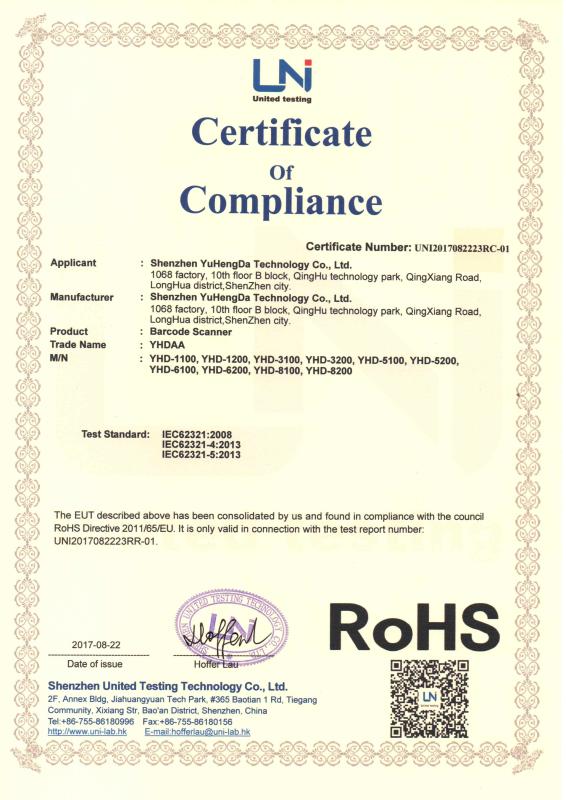 RoHS - Shenzhen Yuhengda Technology Co., Ltd.