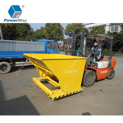 China Building Material Stores Forklift Attachment Self Emptying Hopper Chute Steel Metal Dump Skip Waste Bin for sale