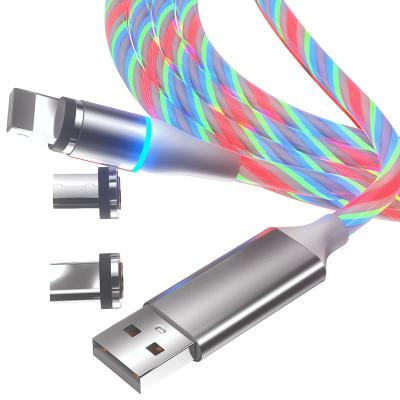 China Fast Charging Speed ​​22 Flame Data Line 3 in 1 Luminous Cable Overflowing Glowing Fast Charging IPhone Led Light USB Data Cable 2.4A USB Charger Cable for sale