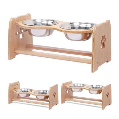 China Small Animals Stainless Steel Bowl With Support Bamboo Pet Bowl Pet Feeder Made In China for sale