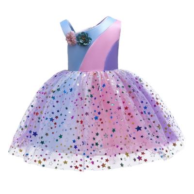 China wholesale Anti-wrinkle HDKZT3217 wedding apparel kids costumes latest dress design elegant rainbow girl kids skirt for sale