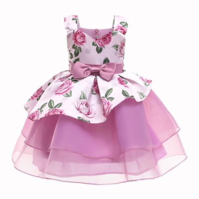 China HDKZT9028 2021 New Anti-wrinkle Summer Baby Dress for Party Sleeveless Wedding Princess Girl Dresses Children's Floral Print Clothing for sale