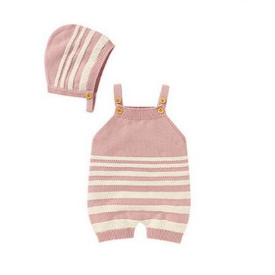 China HDKMY1017 0-12M Baby Girls Boys Newborn Anti-wrinkle Stripe Knitted Rompers With Hat Overalls Overalls Onesie Infant Jumpsuit for sale