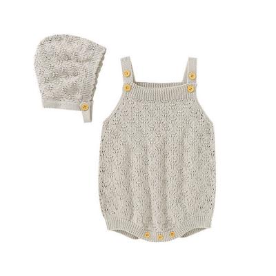 China Anti-wrinkle HDKMY1007 0-12M Newborns 2PC SET Baby Lace Knit Jumpsuit Onesie Autumn Sweater Rompers+ Hood Infant Cotton Pointelle Jumpsuit for sale