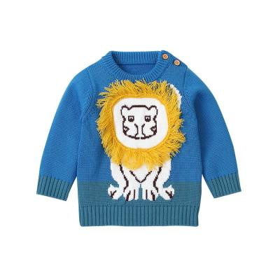 China HDKMY398 Baby Boy 6-24M Toddler Lion Front Jumper Baby Cute Autumn Knitwear Contrast Color Crewneck Pullover Sweater Anti-Shrink for sale