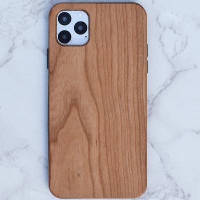 China Natural Cherry Bamboo Soft Wooden Back Cover Phone Cases Solid Wood TPU Plain Warm Shockproof For iPhone 12 13 for sale