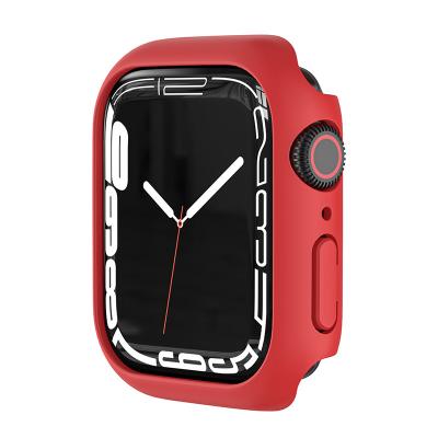 China Color Plastic Shockproof PC Candy Hard Case For Apple Watch 7 41mm 45mm Tempered Glass PC Capinha Case For Iwatch for sale