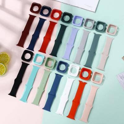 China Silicone Silicone Watch Band For Apple Watch 41mm 45mm Sport Watch Case With Bands Set For iwatch 44mm 42mm 40mm 38mm for sale