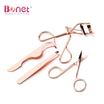 China Btz0701 4pcs Multifunctional Durable Scissors Eyelash Makeup Tool Kit Lash Curler Eyebrow Tweezer Eyelash for sale