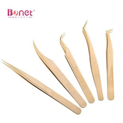 China Fashionable Durable Custom Made Stainless Steel Eyelash Extension Tweezers With Logo Volume Wick Straight Oblique Curved Tweezers Set Private Label for sale