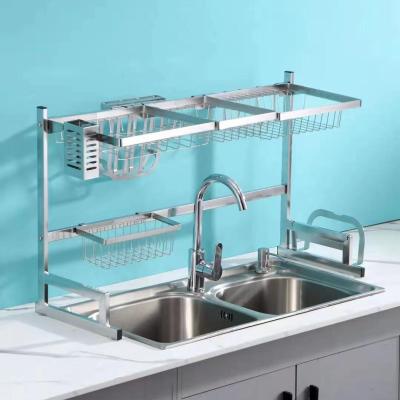 China Sustainable 85cm Stainless Steel Storage Rack With Black Coating Kitchen Storage Dish Drainer Over Sink for sale