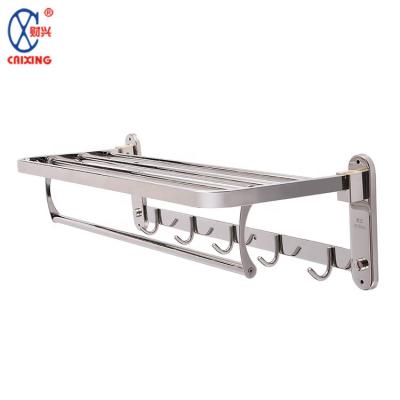 China Heater Bathroom Accessories Hotel Stainless Steel Multifunctional Folding Towel Rack With Hooks for sale