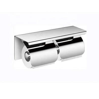 China Factory Price Bathroom Accessories Eco-friendly 304 Stainless Steel Double Toilet Paper Holder With Mobile Phone Shelf for sale