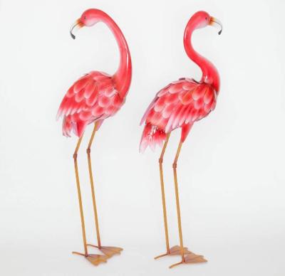 China Durable Outdoor Metal Flamingo Sculptures In Rustic Tall Garden Statues Make Great Home Decor for sale