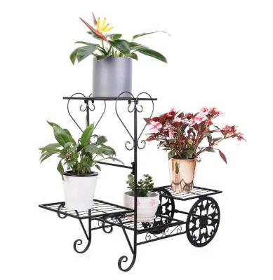 China Home Decor Garden Cart Stand with 4 Tier Plants Shelving Metal Flower Display Stand Holder for Indoor Outdoor Small Potted Plants for sale