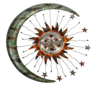 China Unique Wall Art Celestial Moon Sun Metal and Stars Garden Wall Indoor Outdoor Decor - 24 Inch Hangings for sale