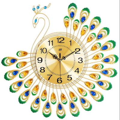 China European antique personality creative bedroom living room style art peacock wall silent quartz clock for sale