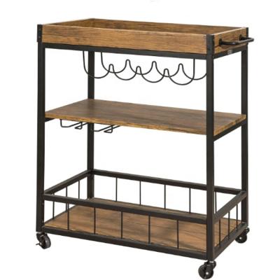 China Hotel Used Wholesale Trolley Hotel 3 Tier Metal Kitchen Serving Cart Trolley With Wine Rack for sale