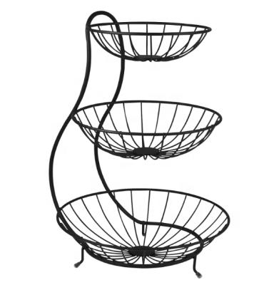 China New Arrival 3-Tiers Fruit Basket Bowl Kitchen Organization Sustainable Metal Wire Fruit Basket for sale