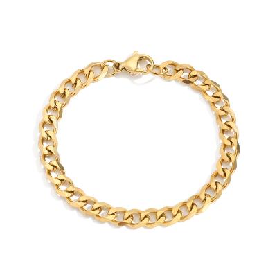 China TRENDY Simple Stainless Steel Plated 16.5cm 18cm Wide Link Chain Bracelet Jewelry 4mm Cuban Chain Bracelet for sale