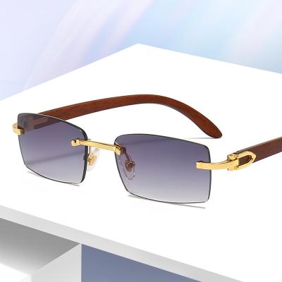 China Hot Selling Frames Men Sun Shade Luxury Rimless Sunglasses Square Rimless Square Sunglasses Shape Wooden Lenses for sale