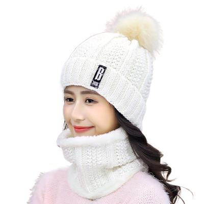 China Fashion\Winter Cute Ski Hat Slouchy Knit Cap Pom Beanie Hat Scarf Set Women Girls Comfortable\durable With Striped Fleece for sale