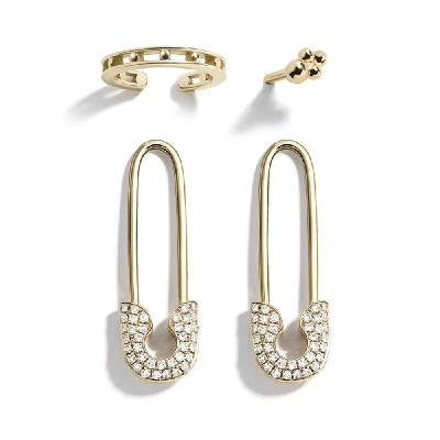 China FASHIONABLE High End Hot Ear Clip 4 Piece Jewelry Pattern Safety Pin Earring For Women for sale