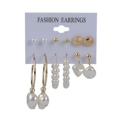 China TRENDY Stud Earrings Tassel Leopard Acrylic Pearl Earrings Mixed Designs Set For Women Fashion Jewelry for sale