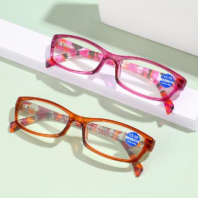 China Fashion Ladies Retractable Readers Spring Hinge With Blue Pattern Anti Reading Glass Light for sale