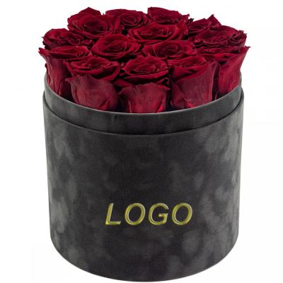 China Wholesale Customized Recyclable Beige Gray Velvet Flower Boxes Luxury Floral Boxes Suede Cardboard Cylinder Velvet Flower Box for sale