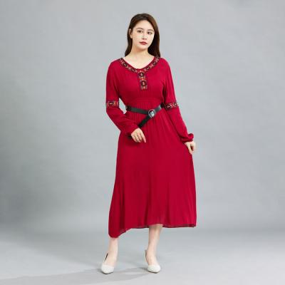 China Women breathable casual dress fashion elegent style dresses long women plus size 0 neck lady elegant women casual dresses for sale