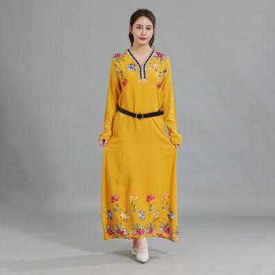 China Elegant Women's Summer Casual Dresses Women's Dress Breathable Muslim Silk Flower Women's Dresses Islamic Ladies for sale