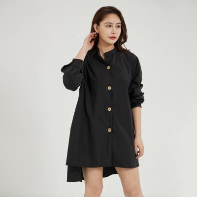 China Women Breathable Black And White Turn-down Collar Long Sleeve Shirt Basic Straight Basic Casual Dress for sale