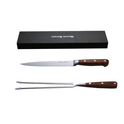 China Easily Cleaned Stainless Steel Carving Knife and Fork Set for Professional Barbecue Turkey Meat Cutter Meat Knife Gourmet BBQ Tool Kit for sale