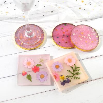 China Sustainable Flower  diy crystal drop glue epoxy resin coasters round square coasters box silicone mirror mold for sale