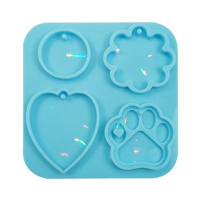 China Sustainable Holographic Silicone Mold Dog Paw Love Keychain Pendant Jewelry Molds DIY Holographic Laser Silicone Mold for sale