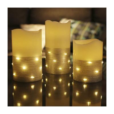 China Beautiful Home Decoration 3pcs Flickering Decorative Led Flameless Plastic Electric Memorial Pillar Candle for sale