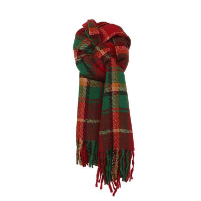 China Fashion Plaid Winter Snow Mrs. Christmas Acrylic Striped Long Cashmere Knitted Scarf Jacquard Seamless Scarf With Tassel for sale