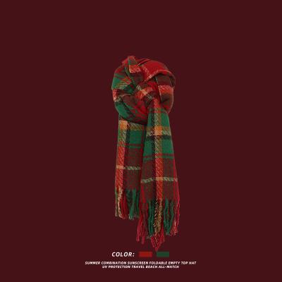 China Snow Striped Women's Winter Plaid Fashion Shawl Christmas Acrylic Knit Fringe Seamless Scarf Jacquard Scarf for sale