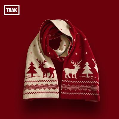 China Striped Custom Gift Europe and the USA Autumn and Winter Color Christmas Deer Pattern Thick Warm Knitted Scarf for sale