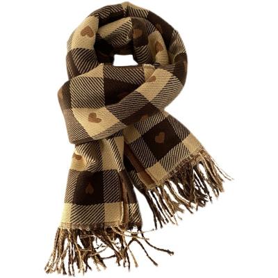 China Fashion Christmas Style Small Heart Print Scarf Ladies Long Plaid Winter Striped Warm Shawl Thick Christmas Scarf for sale