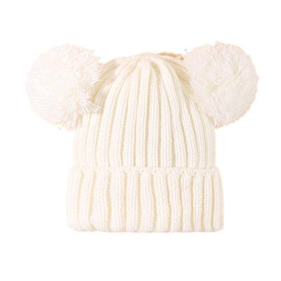 China Double Ball Rough-Drawn JOINT Baby Woolen Custom Warm Hat Children's Solid Color Plain Knit Hat for sale